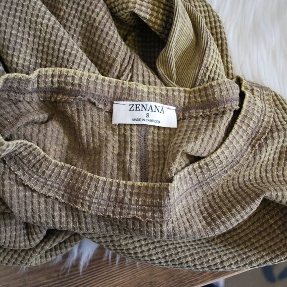 Zenana Washed Baby Waffle Long Sleeve Crew Neck Top S - Picture 5 of 5